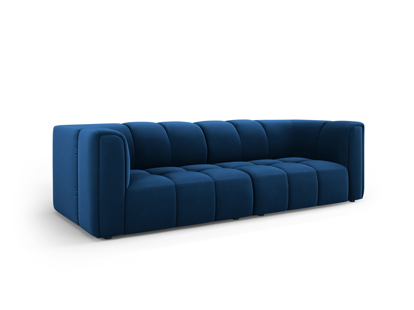 Elegantes 3-Sitzer Sofa Moritz in Royal Blue-Bluvel, ideal für stilvolle Wohnräume, erhältlich bei KAQTU Design AG.