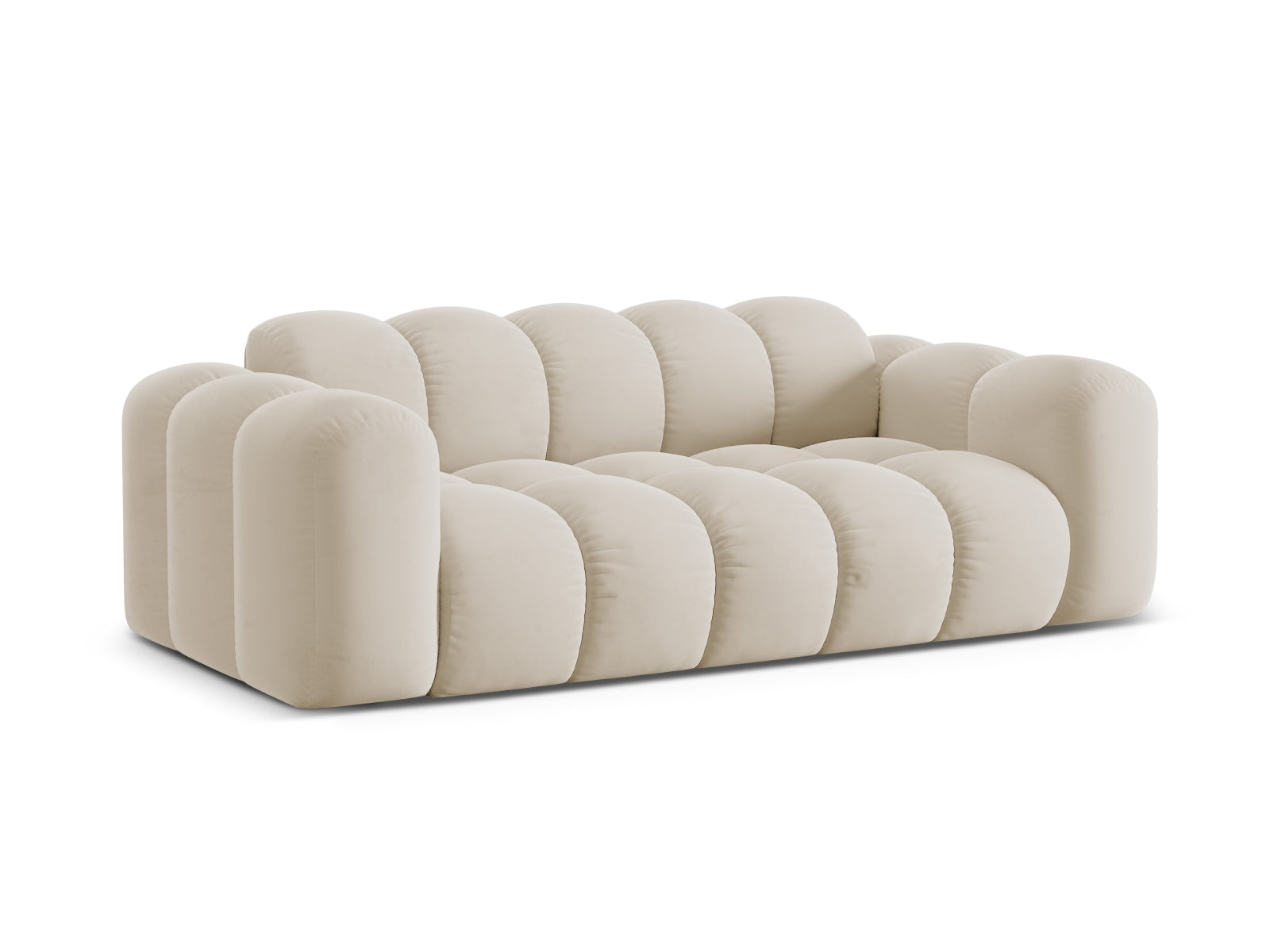 Elegantes 3-Sitzer Sofa Treno in stilvollem Dark Beige-Bluvel, ideal für moderne Wohnräume, erhältlich bei KAQTU Design AG.
