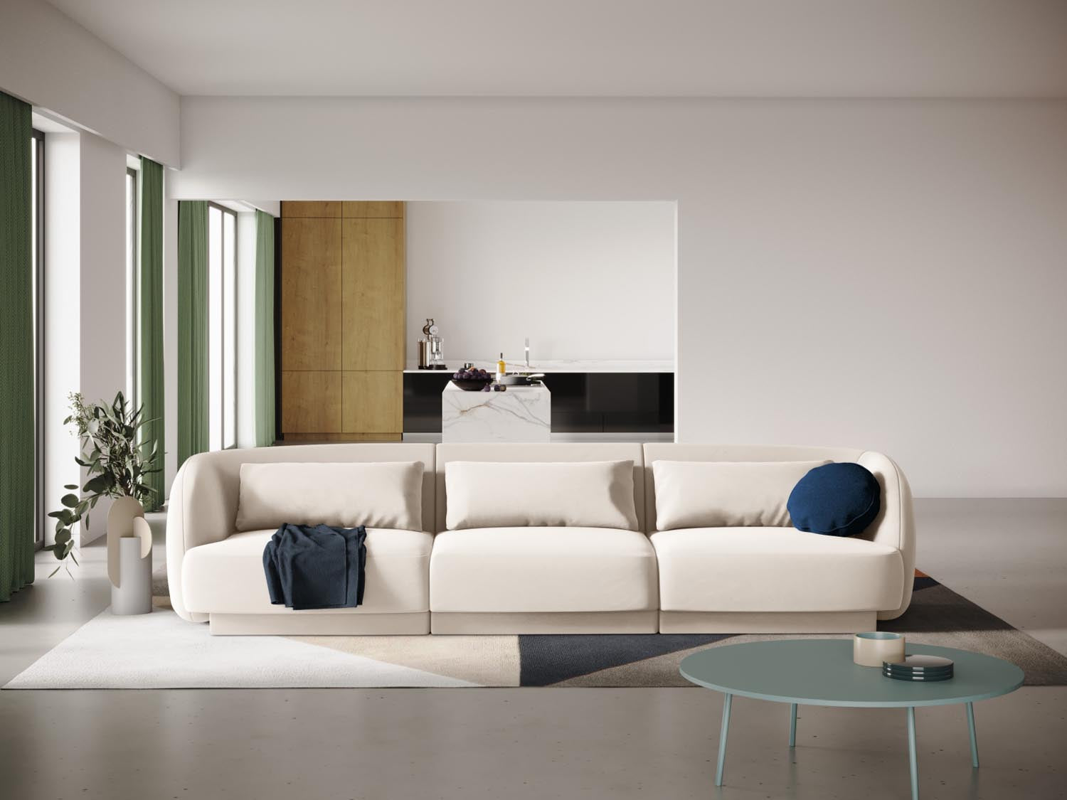 Tulum Velour Sofa 3 Sitzer 90cm in Light Beige präsentiert im Onlineshop von KAQTU Design AG. 3er Sofa ist von Cosmopolitan Design