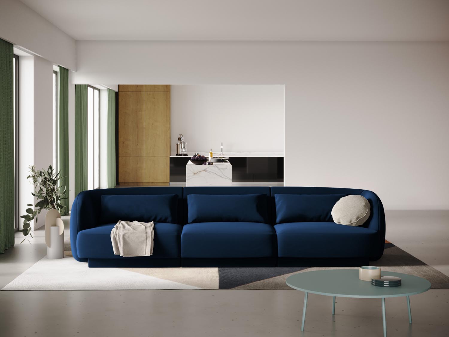Tulum Velour Sofa 3 Sitzer 90cm in Royal Blue präsentiert im Onlineshop von KAQTU Design AG. 3er Sofa ist von Cosmopolitan Design