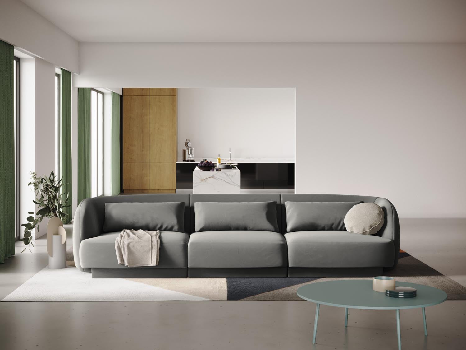 Tulum Velour Sofa 3 Sitzer 90cm in Light Grey präsentiert im Onlineshop von KAQTU Design AG. 3er Sofa ist von Cosmopolitan Design