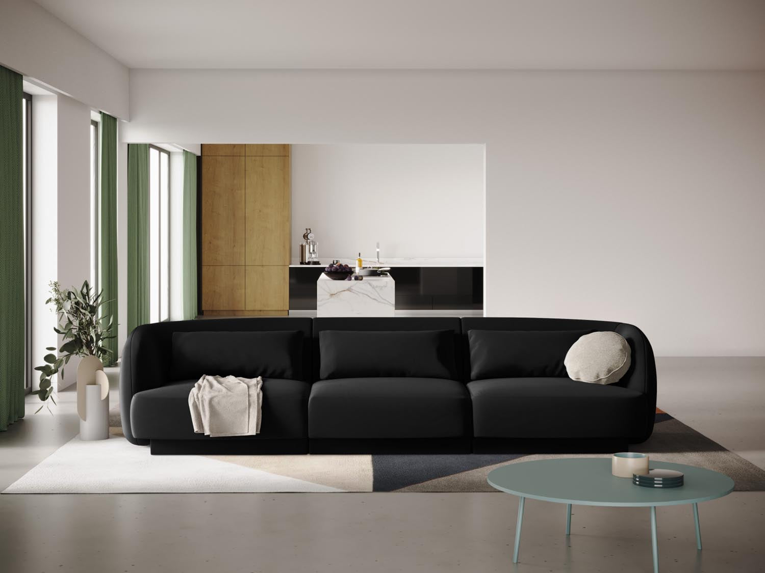 Tulum Velour Sofa 3 Sitzer 90cm in Black präsentiert im Onlineshop von KAQTU Design AG. 3er Sofa ist von Cosmopolitan Design