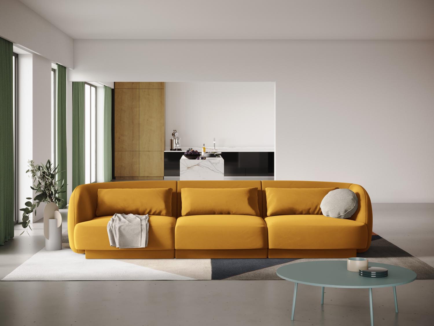 Tulum Velour Sofa 3 Sitzer 90cm in Yellow präsentiert im Onlineshop von KAQTU Design AG. 3er Sofa ist von Cosmopolitan Design