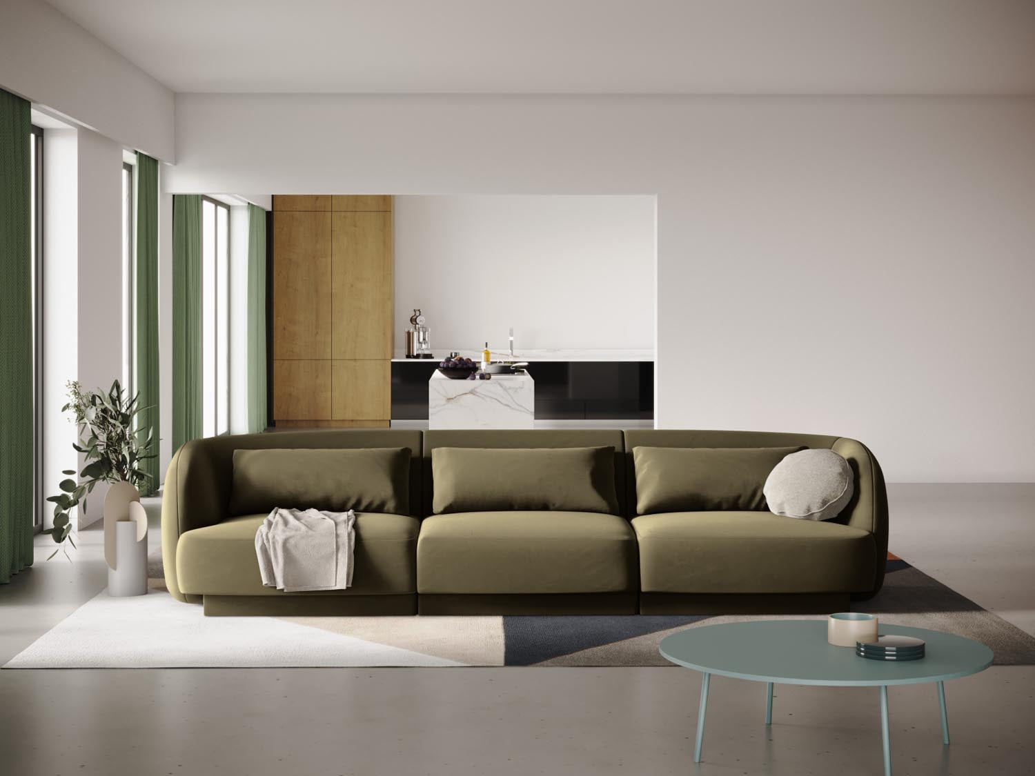 Tulum Velour Sofa 3 Sitzer 90cm in Green präsentiert im Onlineshop von KAQTU Design AG. 3er Sofa ist von Cosmopolitan Design
