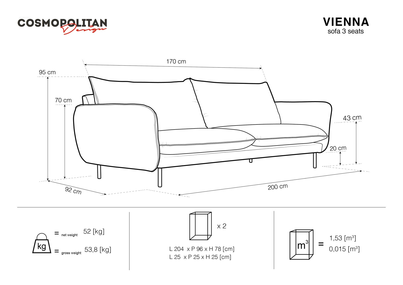 Stilvolles 3-Sitzer Sofa "Vienna" in sanften Beige- und Goldtönen, perfekt für moderne Wohnkonzepte und einladende Gemütlichkeit.