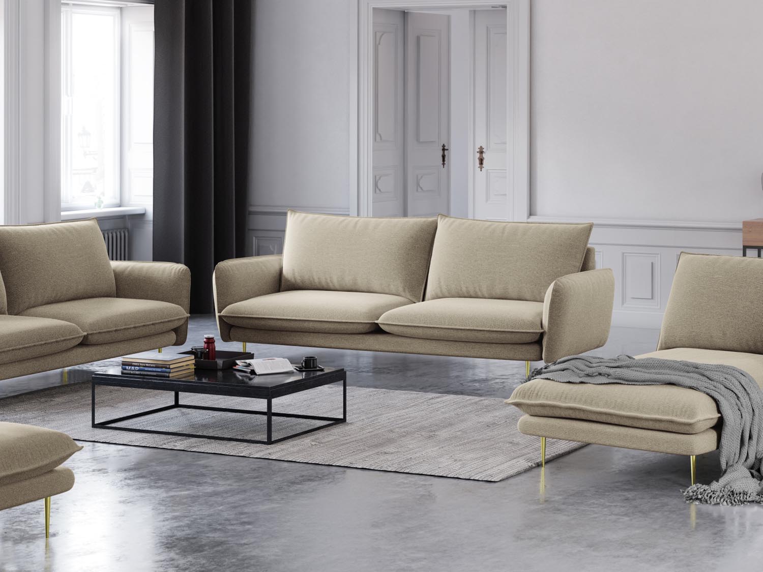 Elegantes 3-Sitzer Sofa von Cosmopolitan Design, ideal für kleine Räume. Hochwertige Verarbeitung, nachhaltige Materialien und hoher Komfort.
