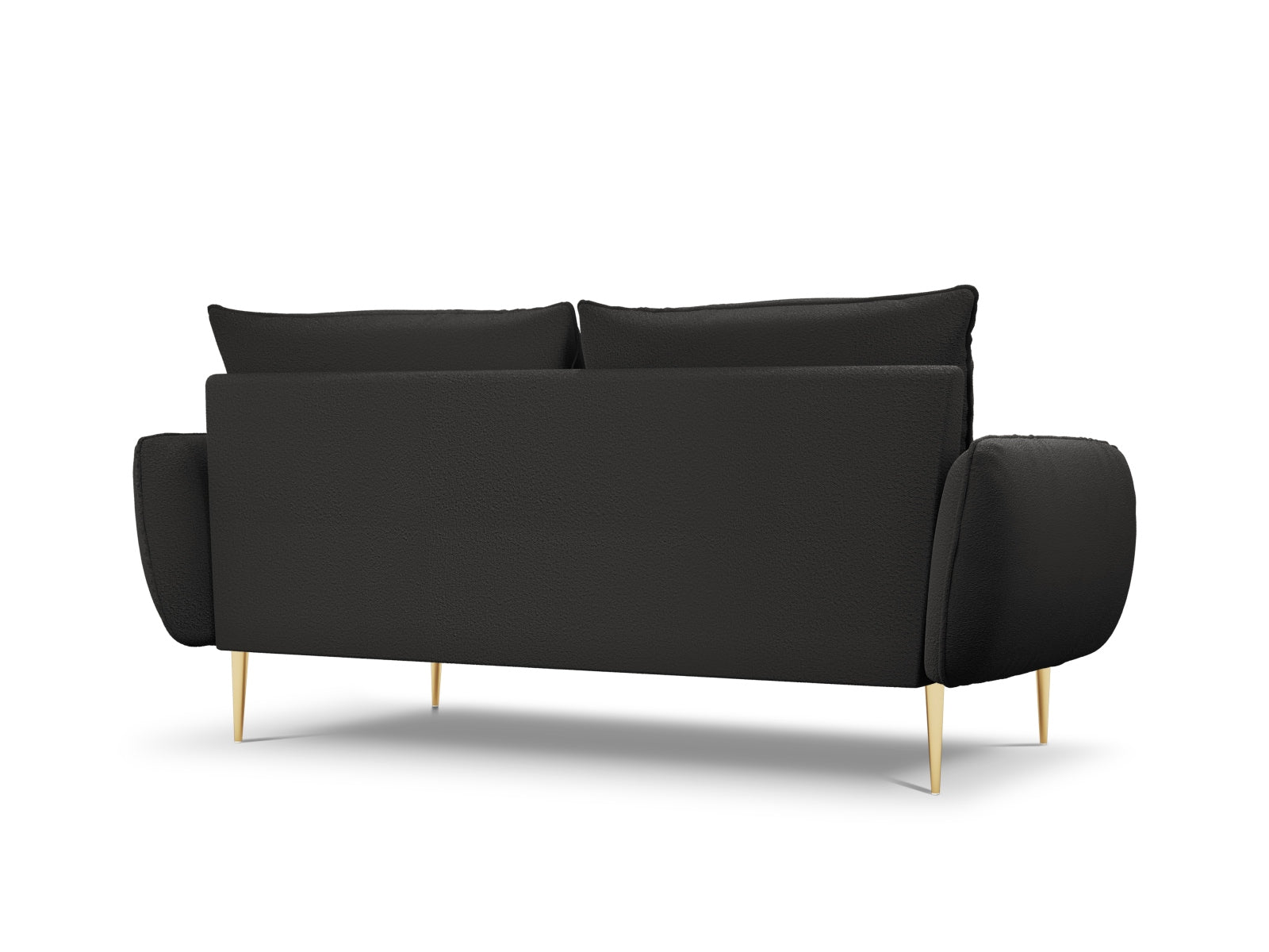 Elegantes 3-Sitzer Sofa im Boucle-Design, in Schwarz mit goldenen Akzenten, ideal für stilvolle Wohnzimmer und entspannte Stunden.