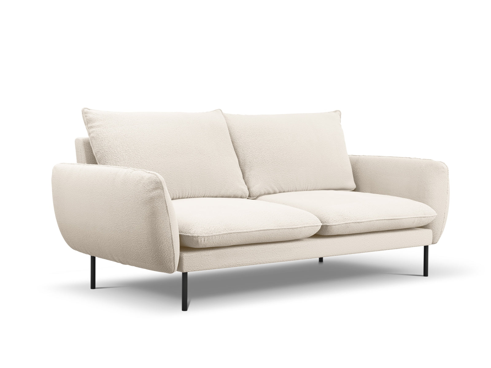 Stilvolles 3-Sitzer Sofa "Vienna" in hochwertiger Boucle-Oberfläche, perfekt für moderne Interiors in sanften Beige- und Schwarztönen.
