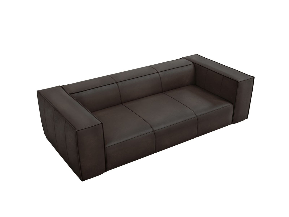 Turin 3er Sofa mit Rindsleder-Bezug in Grey Brown, Holzrahmen und schwarzen Buchenholzbeinen, moderne Form von Cosmopolitan Design.