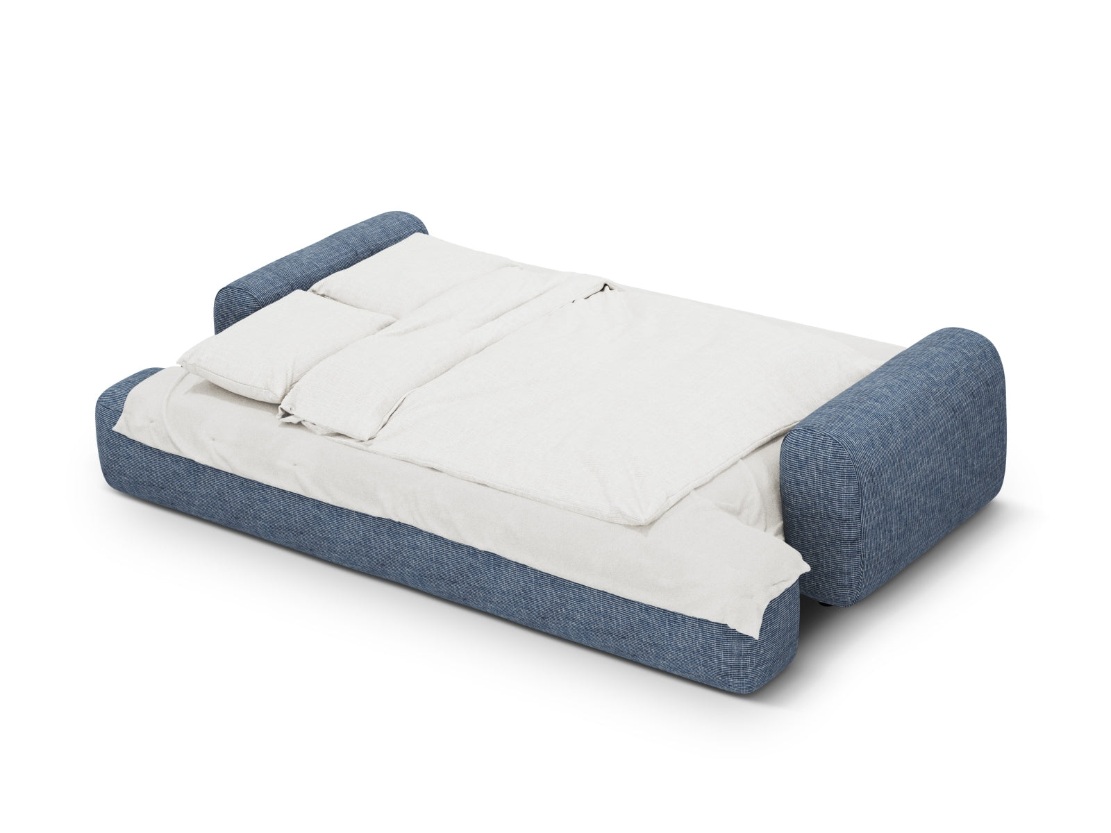 Modernes 4-Sitzer Sofa Calma in elegantem Blue Melange-Baltimore, ideal für entspannte Stunden, mit praktischer Schlaffunktion und Stauraum.