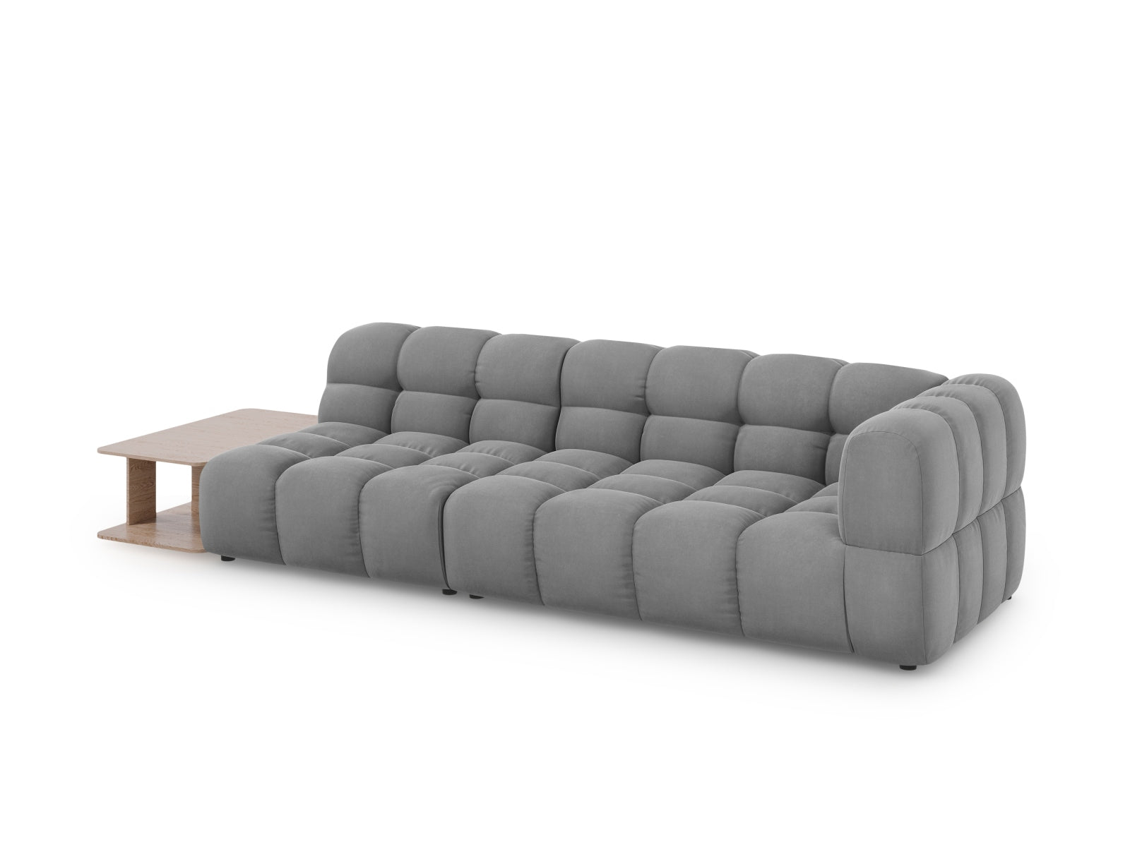 Elegantes Sky Velour Sofa in Hellgrau, 4-Sitzer, linksseitig, ideal für stilvolle Wohnräume, präsentiert von Cosmopolitan Design.