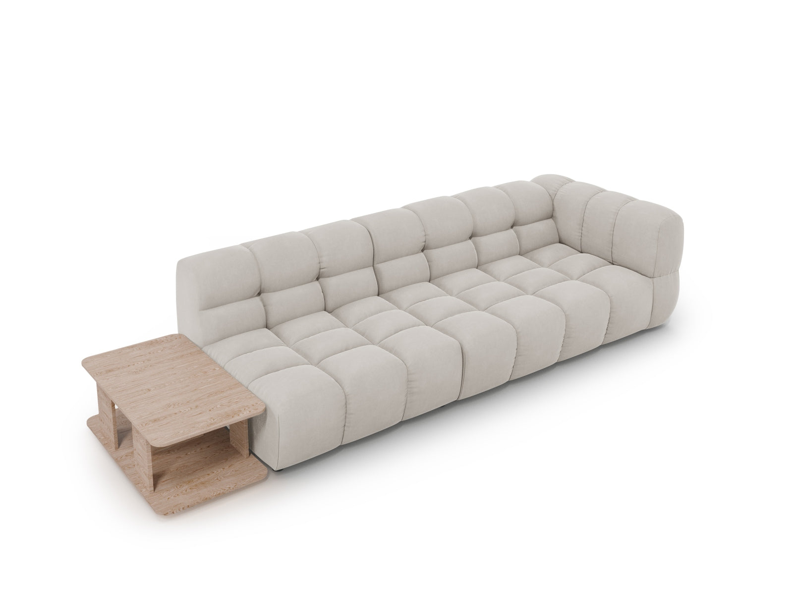 Modulares 4-Sitzer Sofa in hellem Velours, linksseitig, perfekt für moderne Wohnkonzepte, von Cosmopolitan Design.