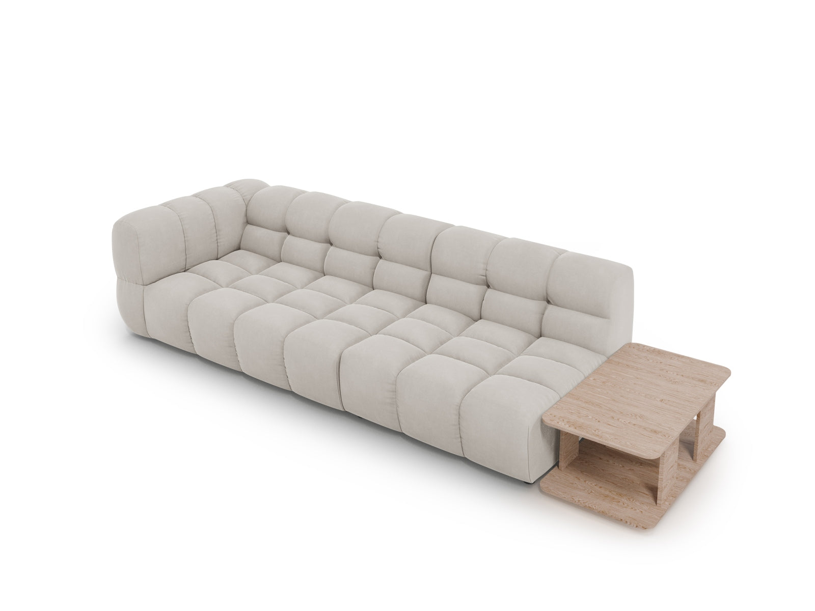 Modulares 4-Sitzer Sofa in hellem Velours, rechte Ausführung, perfekt für moderne Wohnkonzepte, von Cosmopolitan Design.