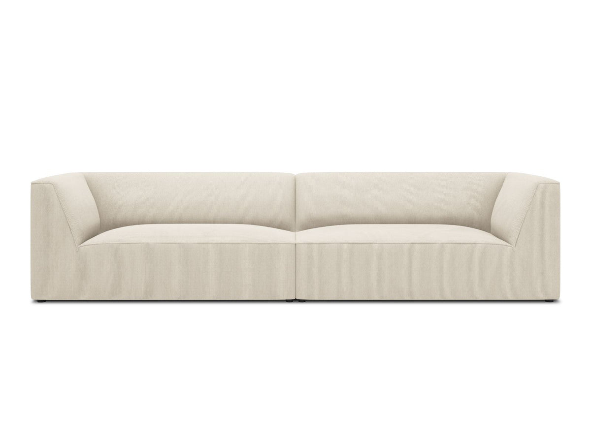 Beiges 4-Sitzer Sofa Siena mit strukturiertem Cordstoffbezug, Massivholzrahmen und schwarzen Kunststoffbeinen, moderne gerade Form.