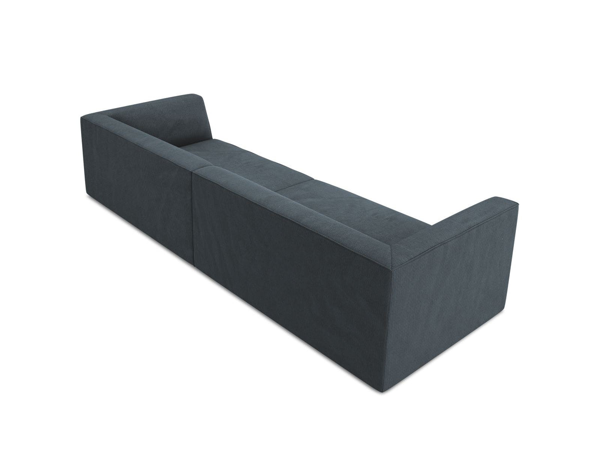 Beiges 4-Sitzer Sofa Siena mit strukturiertem Cordstoffbezug, Massivholzrahmen und schwarzen Kunststoffbeinen, moderne gerade Form.