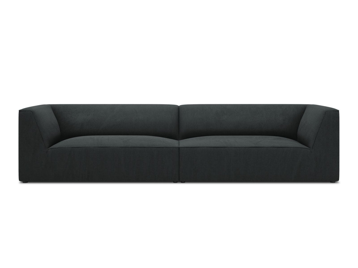 Beiges 4-Sitzer Sofa Siena mit strukturiertem Cordstoffbezug, Massivholzrahmen und schwarzen Kunststoffbeinen, moderne gerade Form.