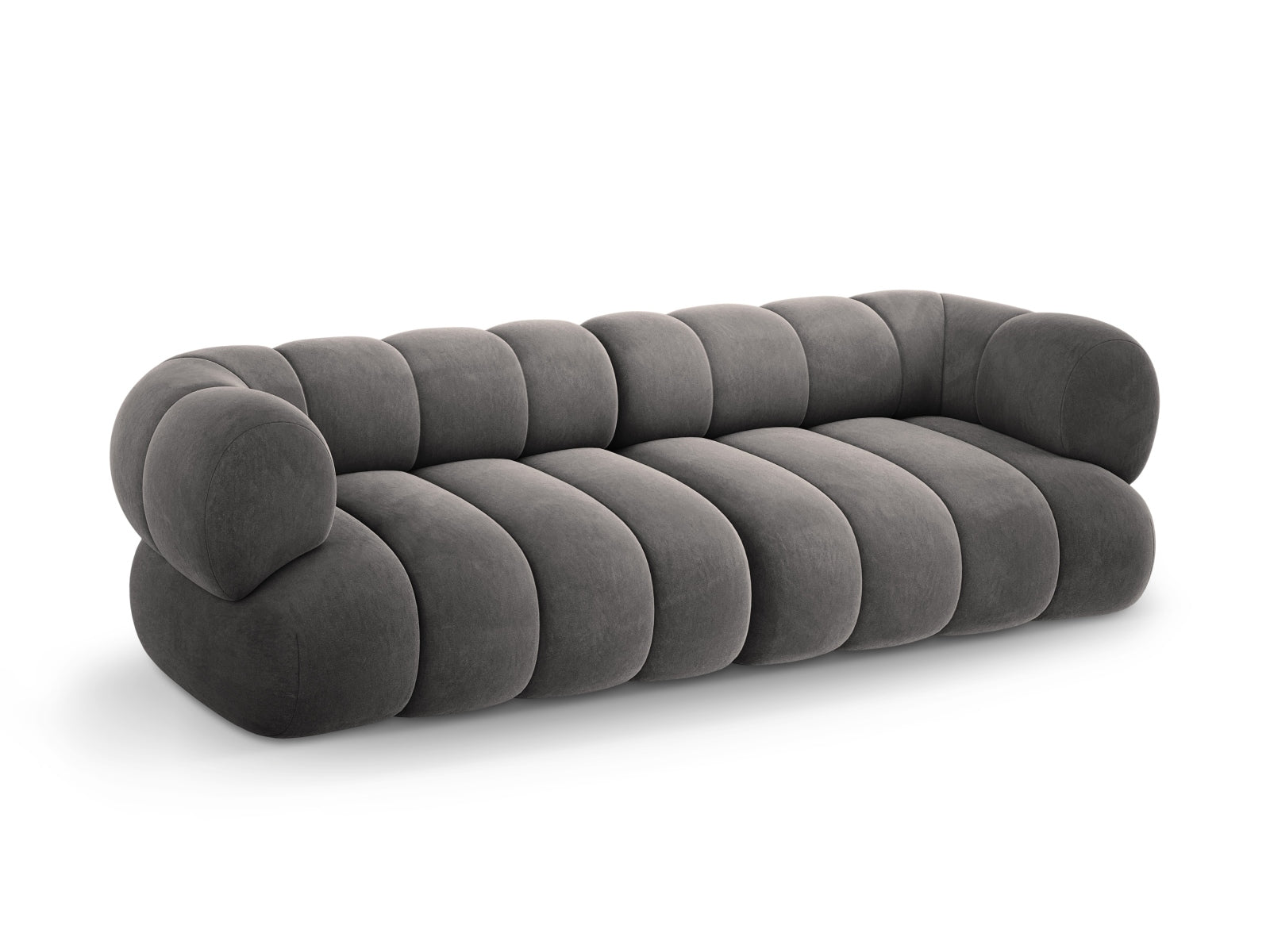Stilvolles 4-Sitzer Velour Sofa in Grau von Cosmopolitan Design, perfekt für entspannte Stunden und moderne Wohnkonzepte.