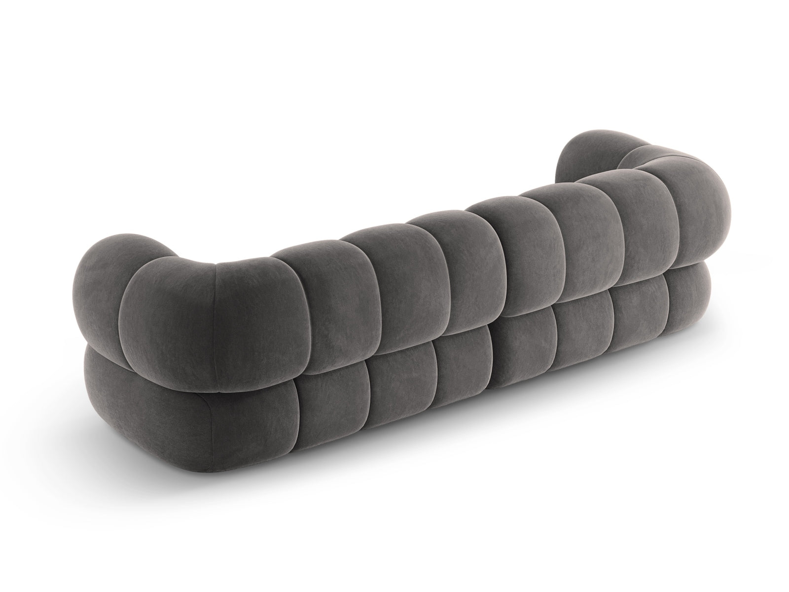Elegantes graues Velour Sofa für 4 Personen von Cosmopolitan Design, ideal für stilvolle Wohnräume und gemütliche Abende.