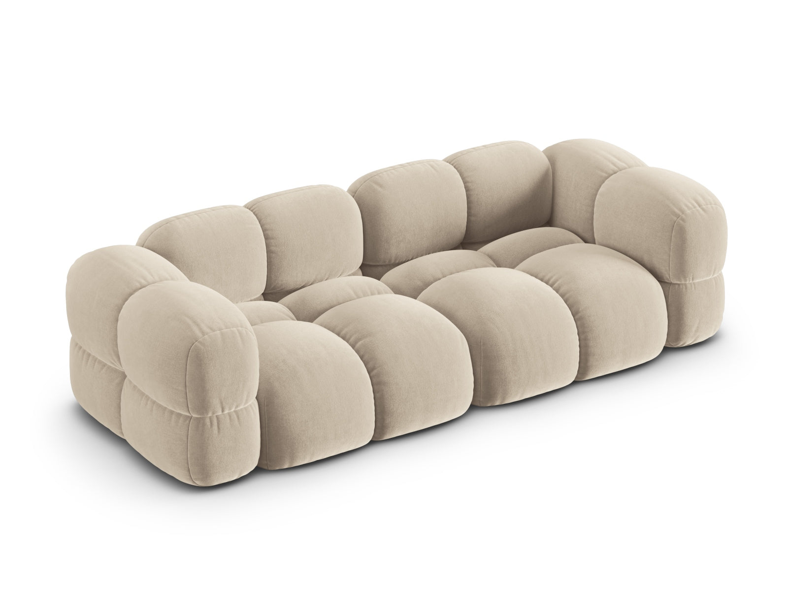 Elegantes 4-Sitzer Sofa Loretto aus Velours in zartem Beige, ideal für stilvolle Wohnräume und entspannte Stunden.