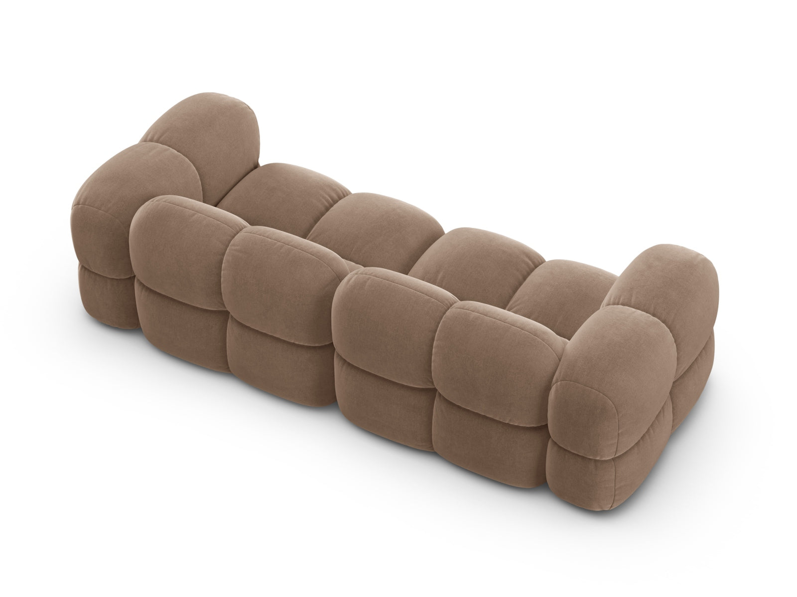 Luxuriöses 4-Sitzer Velours Sofa in sanftem Dunkelbeige, perfekt für moderne Wohnkonzepte. Hochwertige Verarbeitung von Cosmopolitan Design.