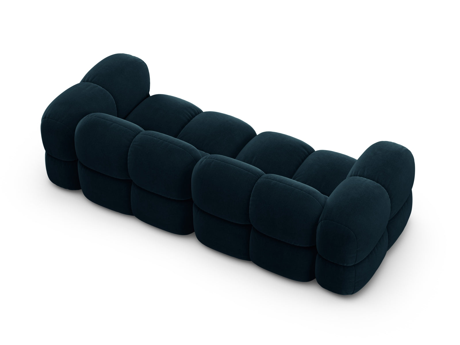 Stilvolles 4-Sitzer Velours Sofa Loretto in luxuriösem Petrol, perfekt für moderne Wohnräume und gemütliche Abende.