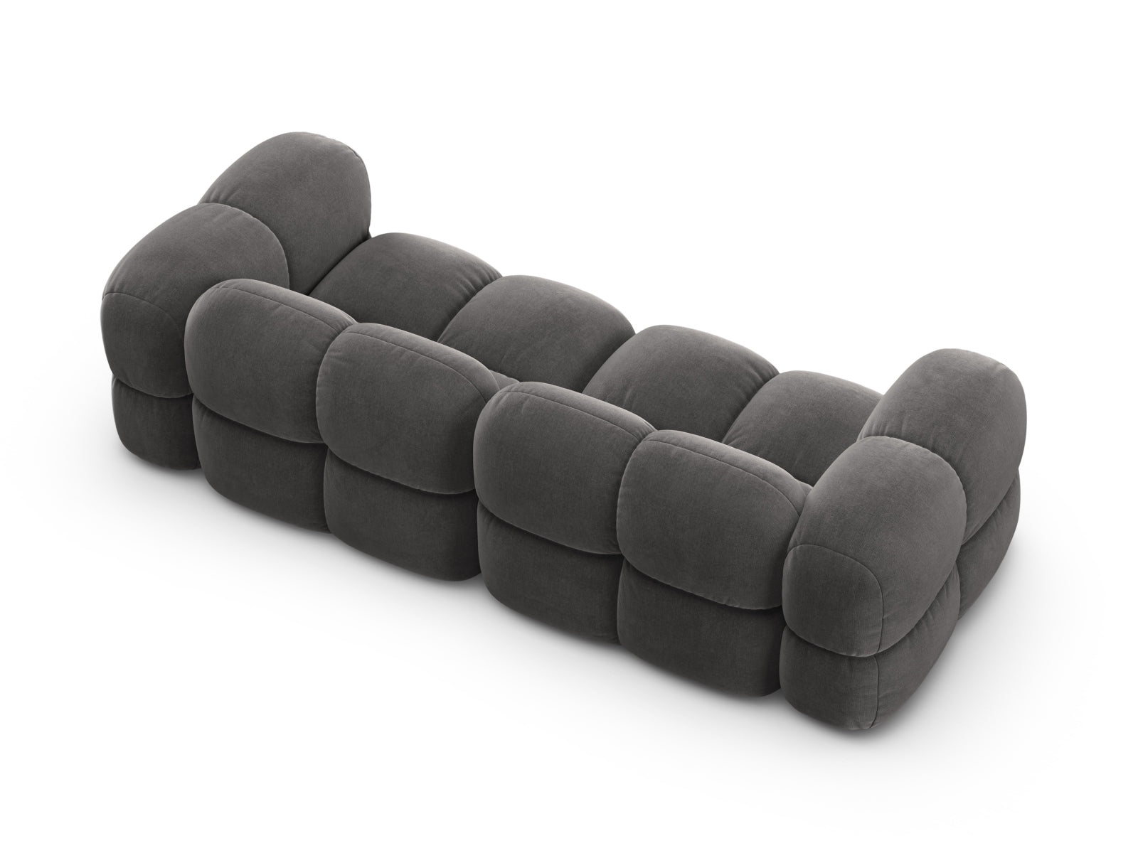 Stilvolles 4-Sitzer Velours Sofa Loretto in Grau, perfekt für entspannte Stunden und moderne Wohnkonzepte.