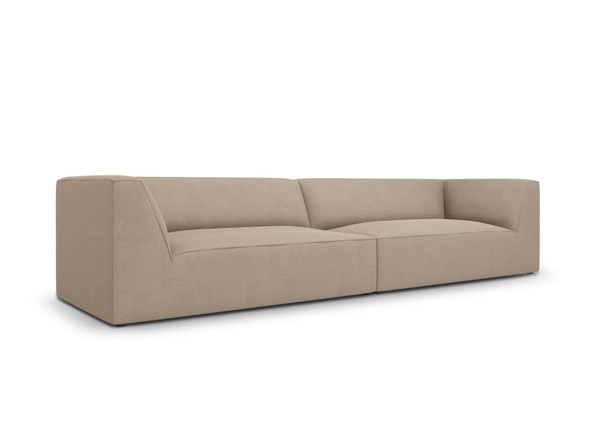 Beiges 4-Sitzer Sofa Siena mit strukturiertem Cordstoffbezug, Massivholzrahmen und schwarzen Kunststoffbeinen, moderne gerade Form.