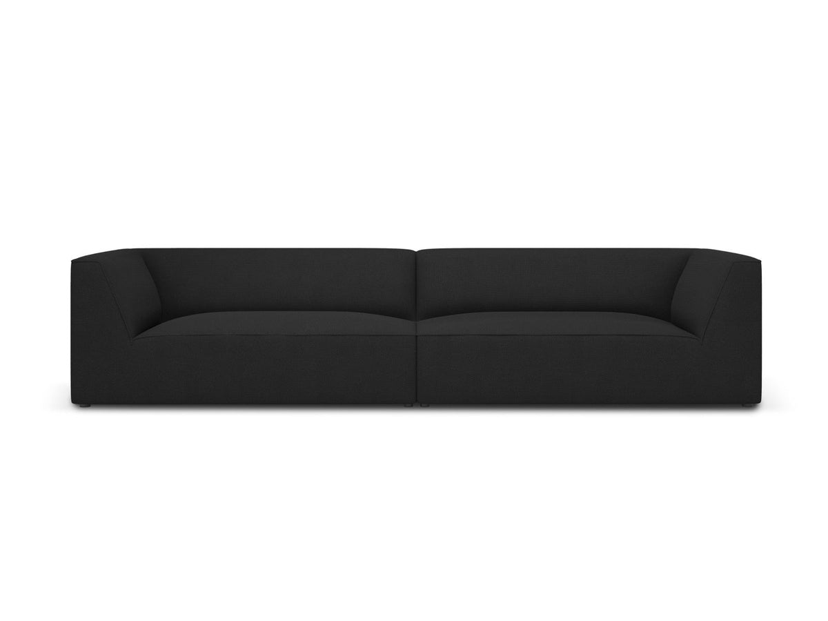 Beiges 4-Sitzer Sofa Siena mit strukturiertem Cordstoffbezug, Massivholzrahmen und schwarzen Kunststoffbeinen, moderne gerade Form.