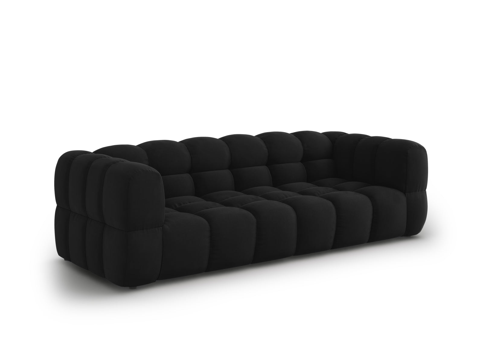 Elegantes Sky Velour Sofa in Schwarz, 4-Sitzer, modulare Bauweise, ideal für stilvolle Wohnräume, präsentiert von Cosmopolitan Design.