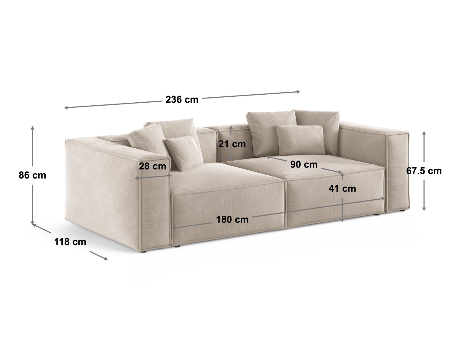 Modernes 4-Sitzer Sofa Aveiro von Cosmopolitan Design, perfekt für gemütliche Wohnzimmer mit einem Hauch von Eleganz.