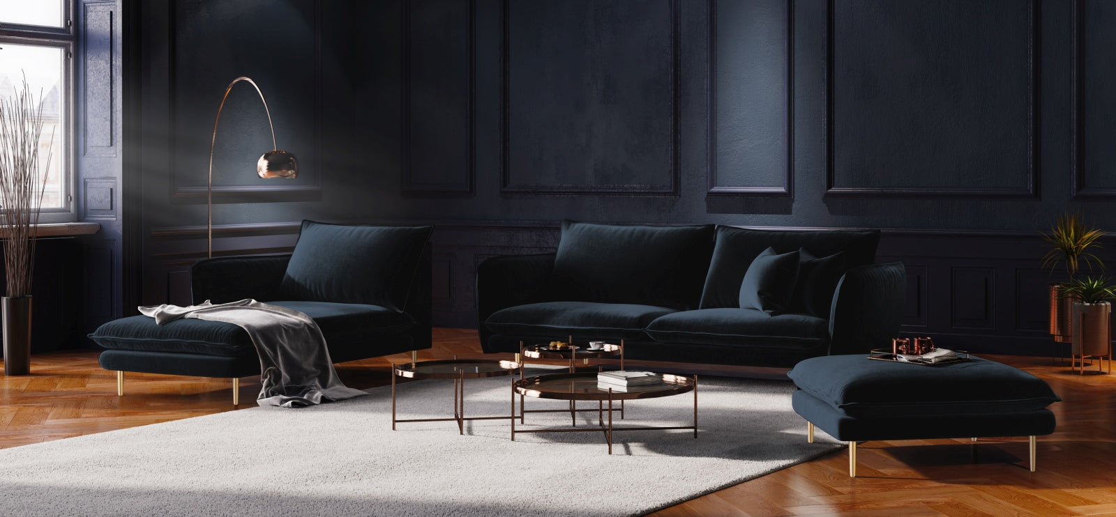 Luxuriöses 4-Sitzer Sofa aus Velours, perfekt für Ihr Wohnzimmer. Bequem, stilvoll und langlebig – für entspannte Stunden mit Familie und Freunden.