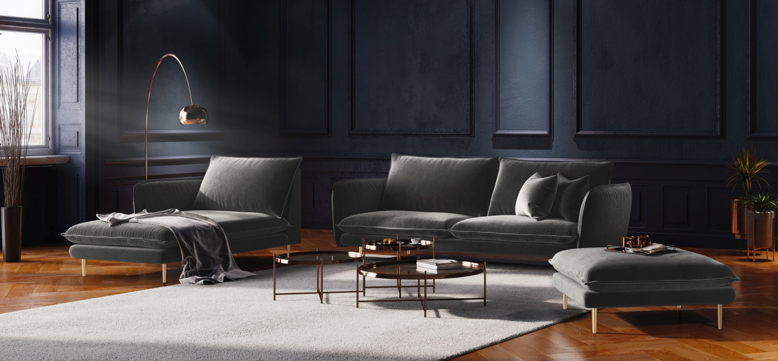 Elegantes 4-Sitzer Sofa in Velours, ideal für stilvolle Wohnzimmer. Komfortabel, pflegeleicht und langlebig – ein Must-Have für Ihr Zuhause!