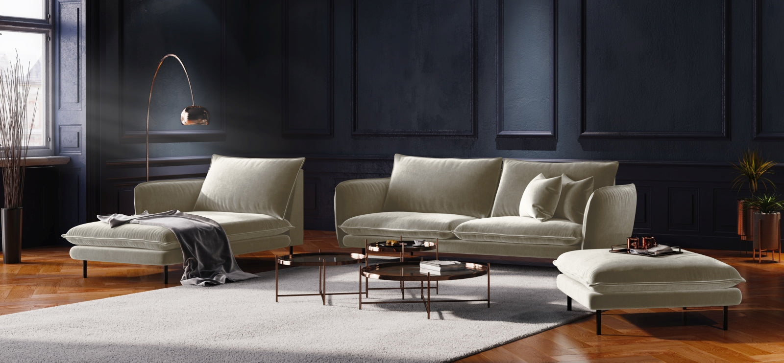 Elegantes 4-Sitzer Sofa in Velours, ideal für stilvolle Wohnzimmer. Komfortabel, pflegeleicht und langlebig – ein Must-Have für Ihr Zuhause!