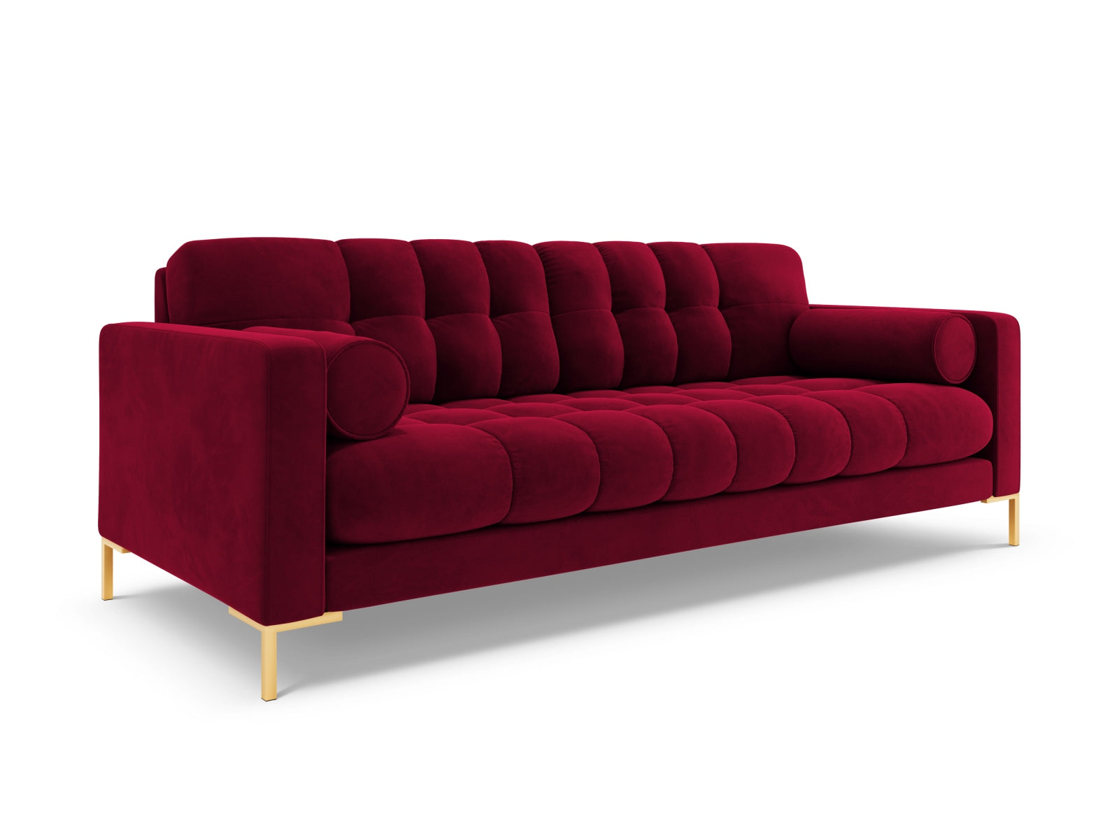 Modernes 4-Sitzer Sofa Bali in Red-Bluvel, ideal für gemütliche Zusammenkünfte und stilvolle Einrichtung, vereint Komfort und Design.