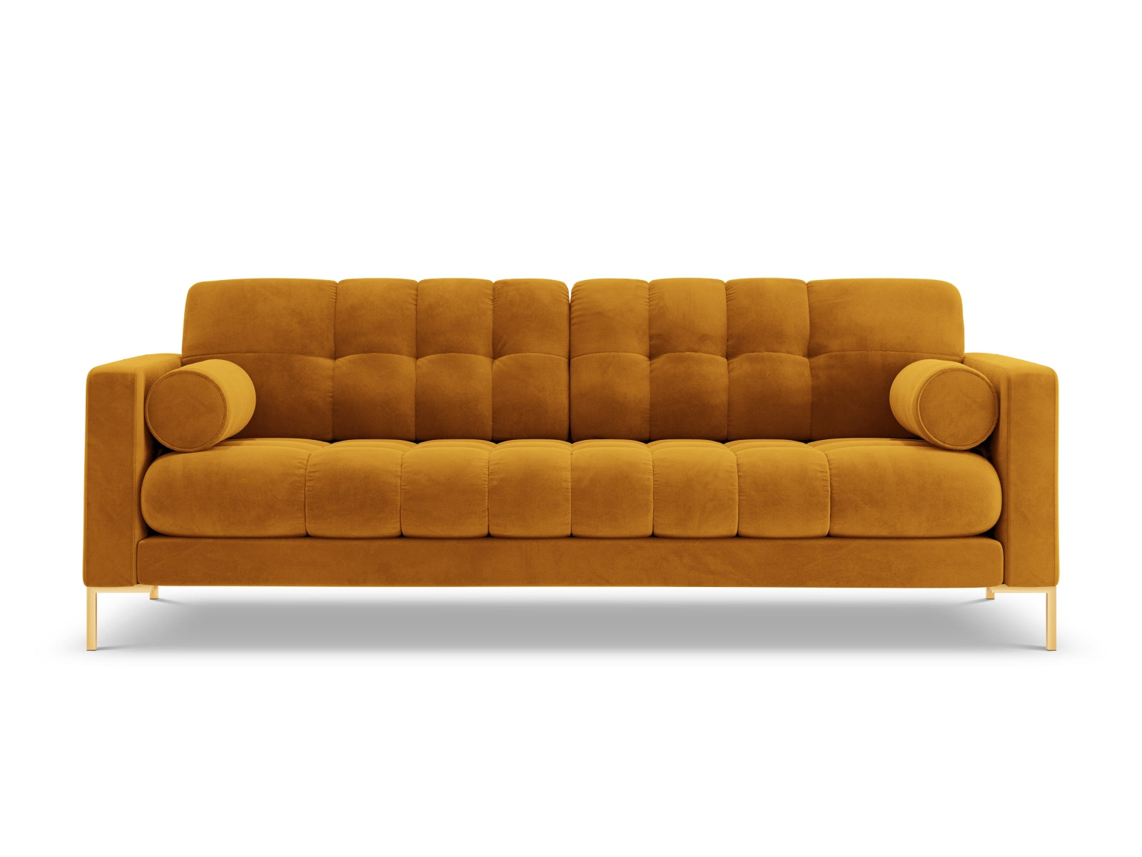 Modernes 4-Sitzer Sofa Bali in leuchtendem Gelb-Bluvel, perfekt für gemütliche Abende und stilvolle Einrichtungsideen.