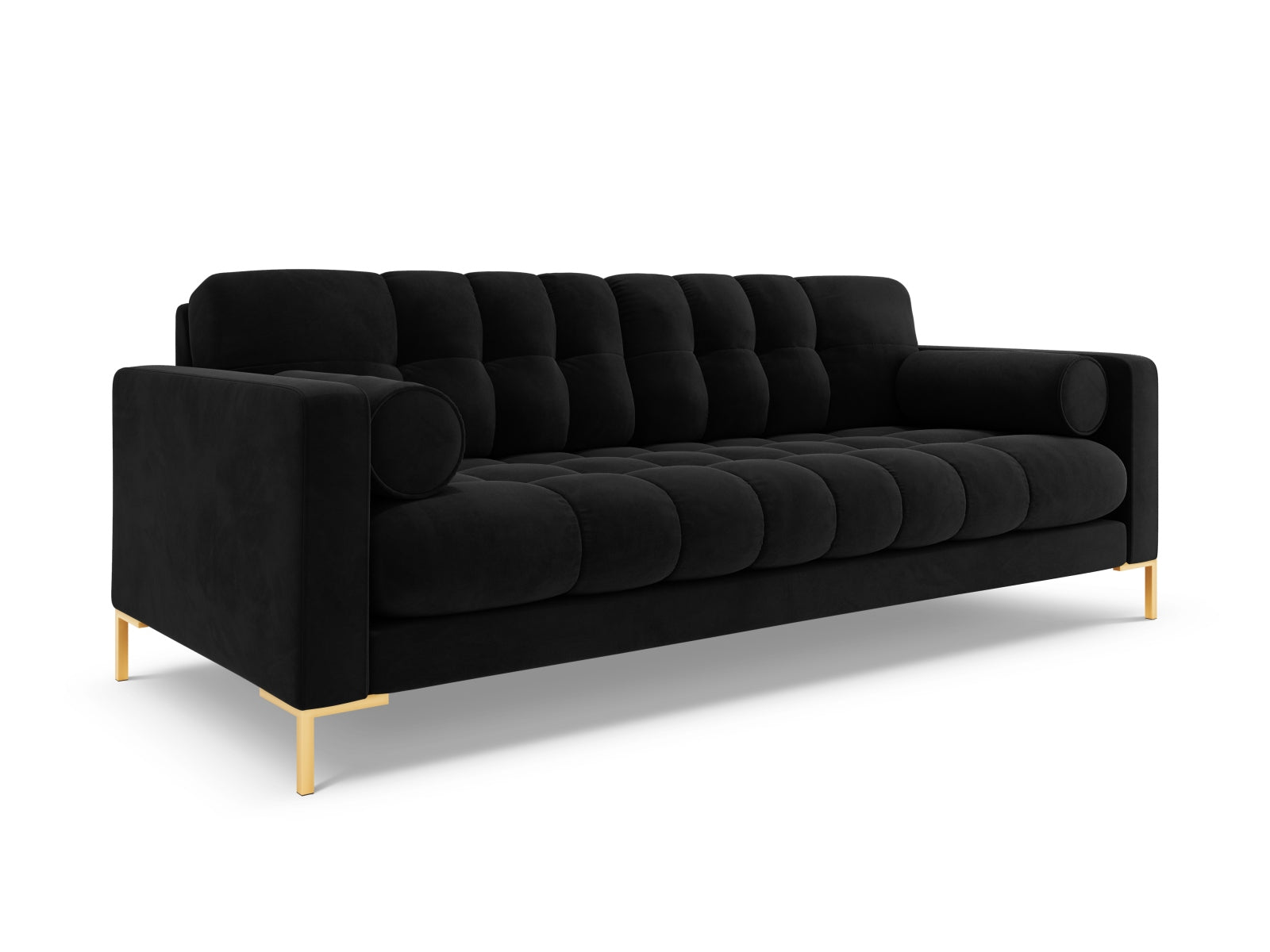 Elegantes 4-Sitzer Sofa Bali in edlem Black-Bluvel, ideal für gemütliche Stunden und stilvolle Einrichtungsideen.
