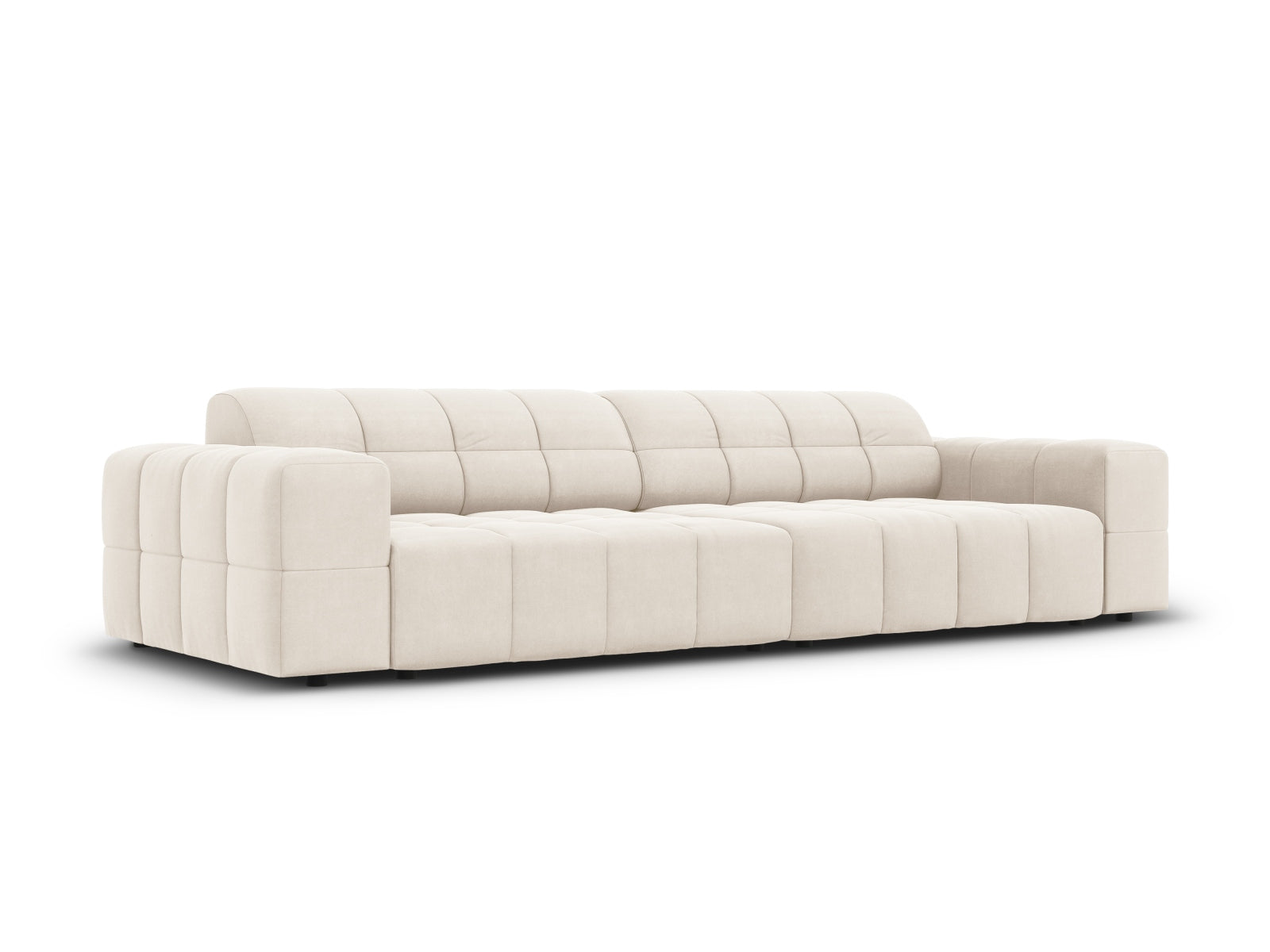 Elegantes Chicago Velour Sofa in Light Beige-Bluvel, 4-Sitzer mit modernem Design, ideal für stilvolle Wohnräume.