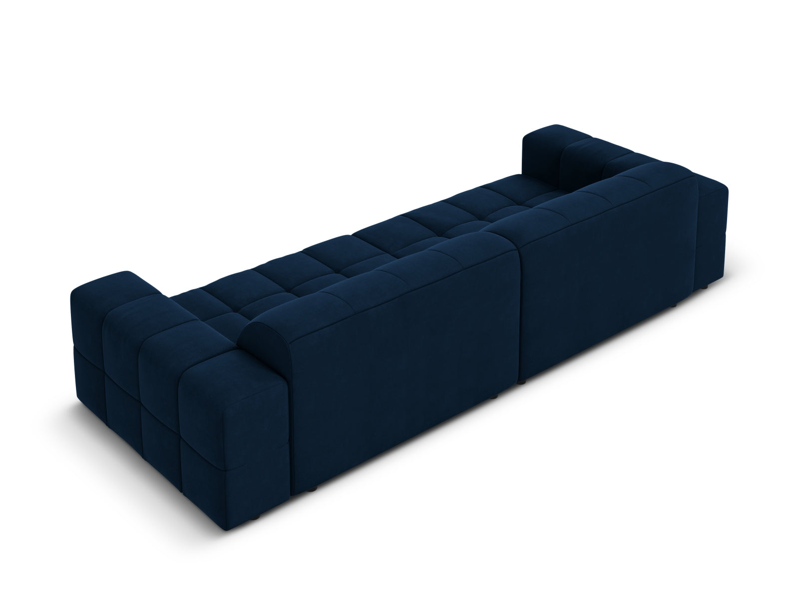 Elegantes 4-Sitzer Sofa in royalblauem Velours, ideal für ein modernes Ambiente und komfortable Entspannung im Wohnzimmer.
