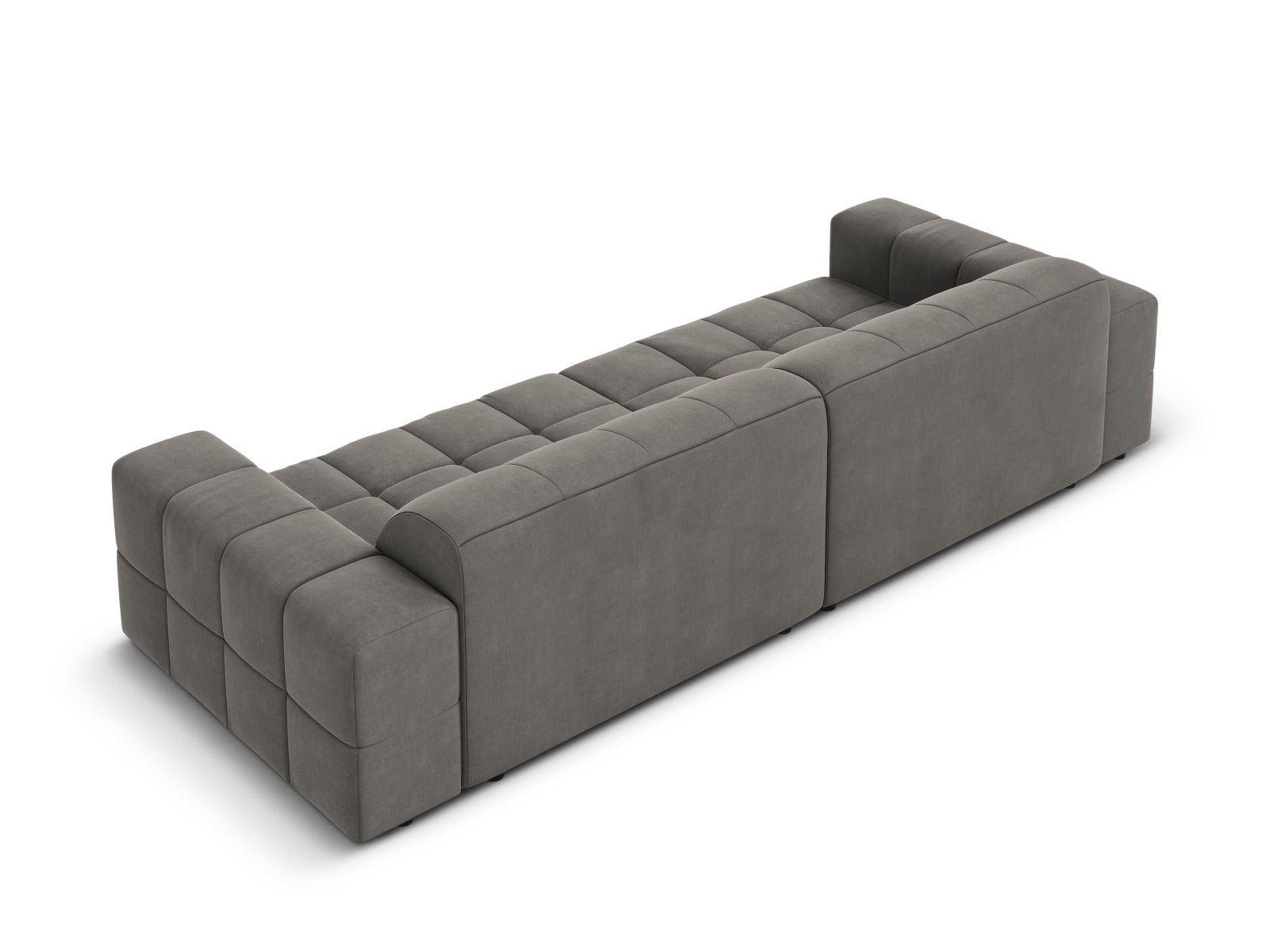 Elegantes 4-Sitzer Sofa aus Velours in sanftem Hellgrau, ideal für stilvolle Wohnräume und entspannte Abende von Cosmopolitan Design.