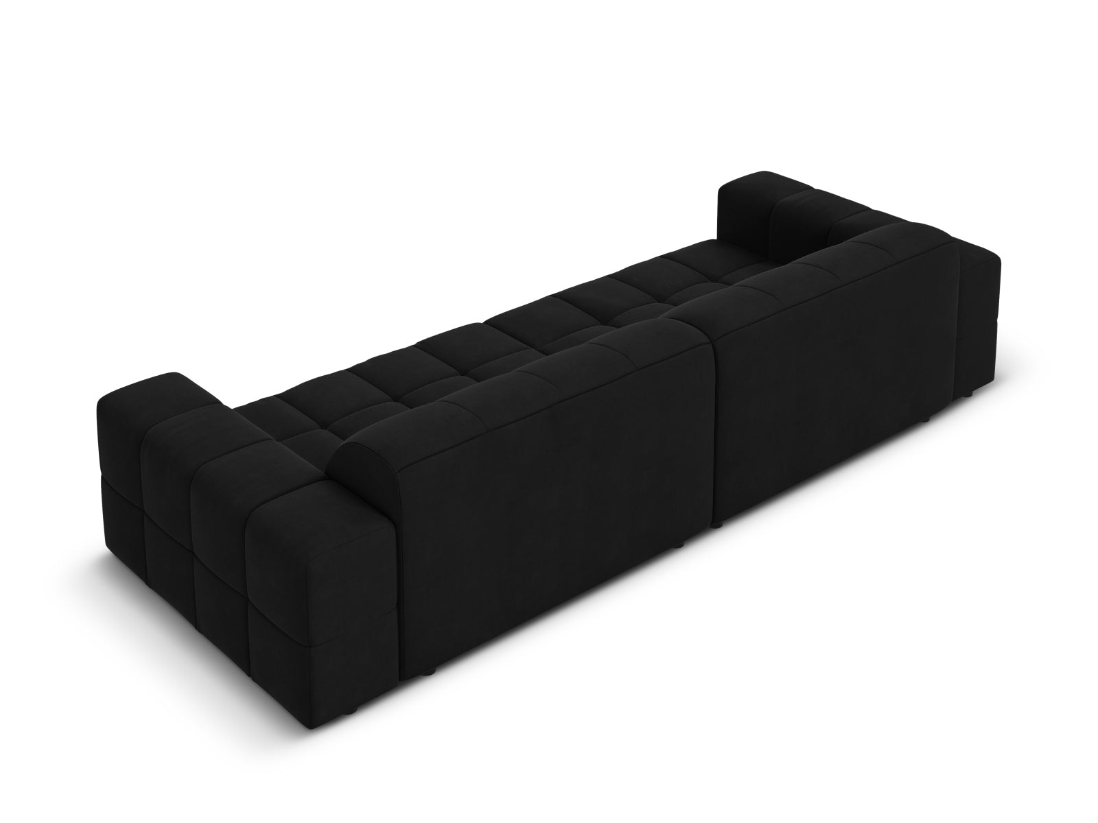 Elegantes 4-Sitzer Sofa im Chicago-Design aus hochwertigem Velours in stilvollem Schwarz-Bluvel, ideal für zeitgemäße Wohnräume.