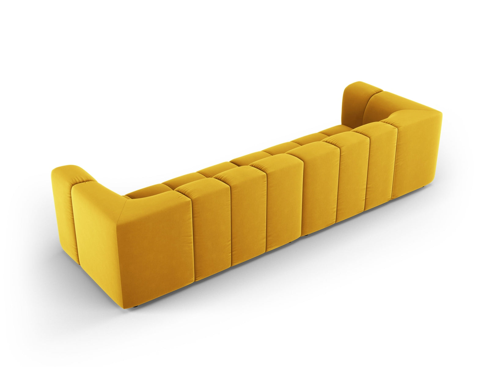 Elegantes 4-Sitzer Sofa Moritz in ansprechenden Gelb- und Blautönen, perfekt für zeitgemäße Inneneinrichtungen.
