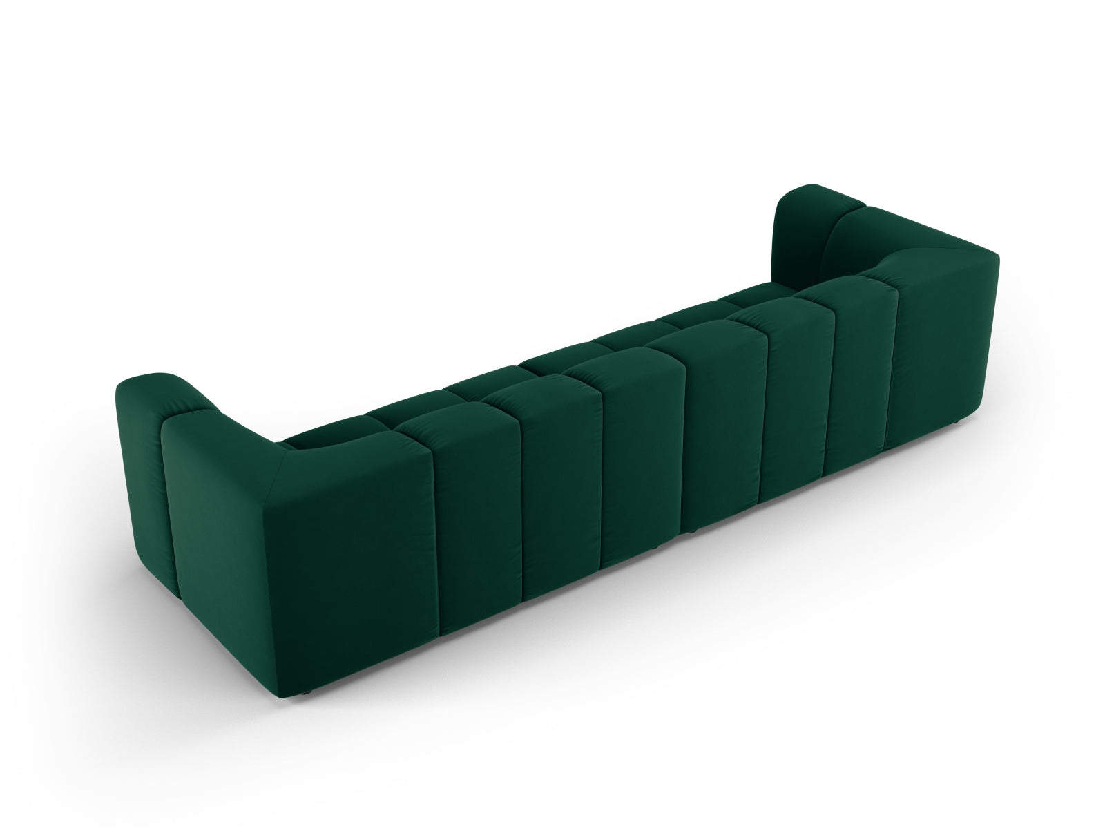 Modulares 4-Sitzer Sofa Moritz in edlem Bottle Green-Bluvel, perfekt für moderne Wohnkonzepte und gemütliche Zusammenkünfte.