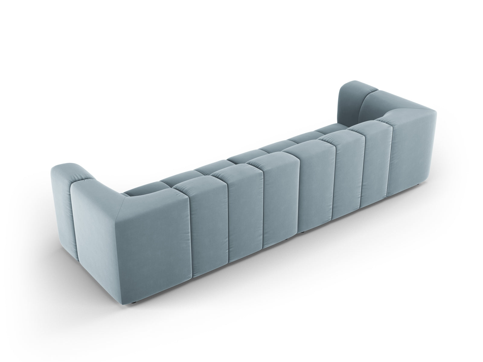 Modulares 4-Sitzer Sofa Moritz in zartem Hellblau, perfekt für stilvolle Wohnzimmer und vielseitige Einrichtungsmöglichkeiten.