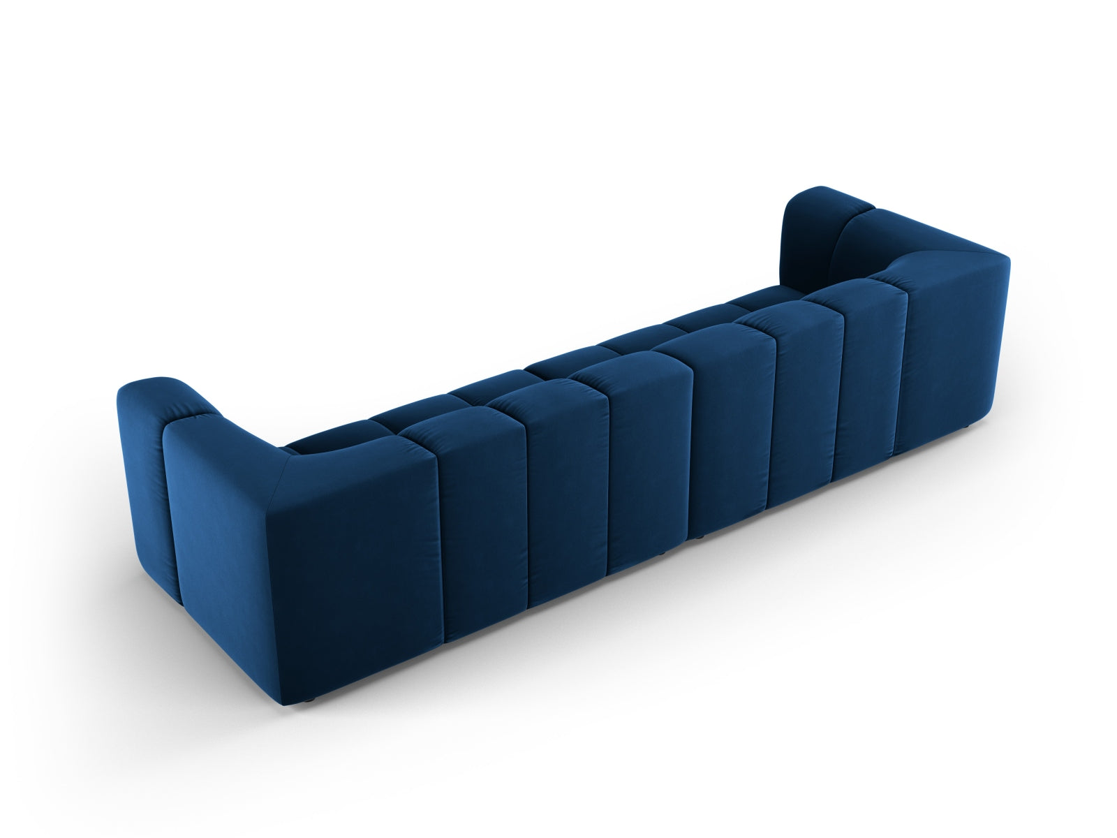 Modulares 4-Sitzer Sofa Moritz in Royal Blue-Bluvel, perfekt für moderne Wohnkonzepte und gemütliche Zusammenkünfte.