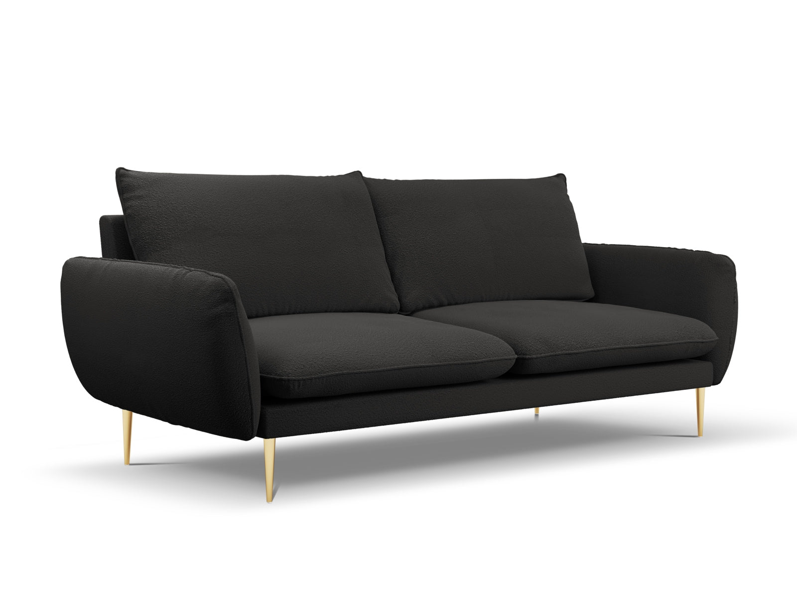 Luxuriöses 4-Sitzer Boucle Sofa in Schwarz und Gold, perfekt für stilvolle Wohnzimmer und gemütliche Zusammenkünfte.