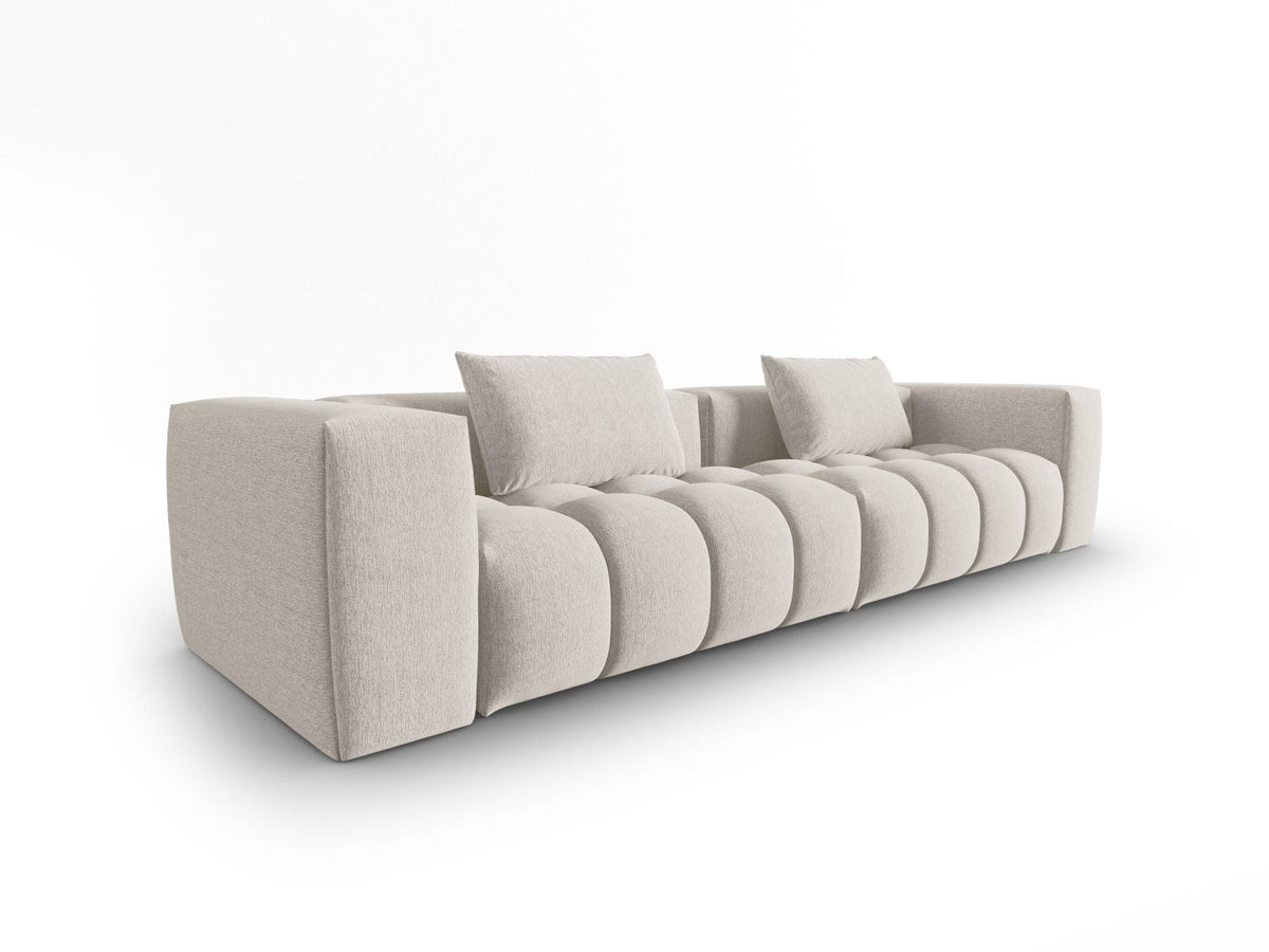 Beiges Verona Modulares Sofa mit 5 Sitzplätzen, Sorella-Strukturstoff, Massivholzrahmen und schwarzen Kunststoffbeinen im Wohnzimmer.