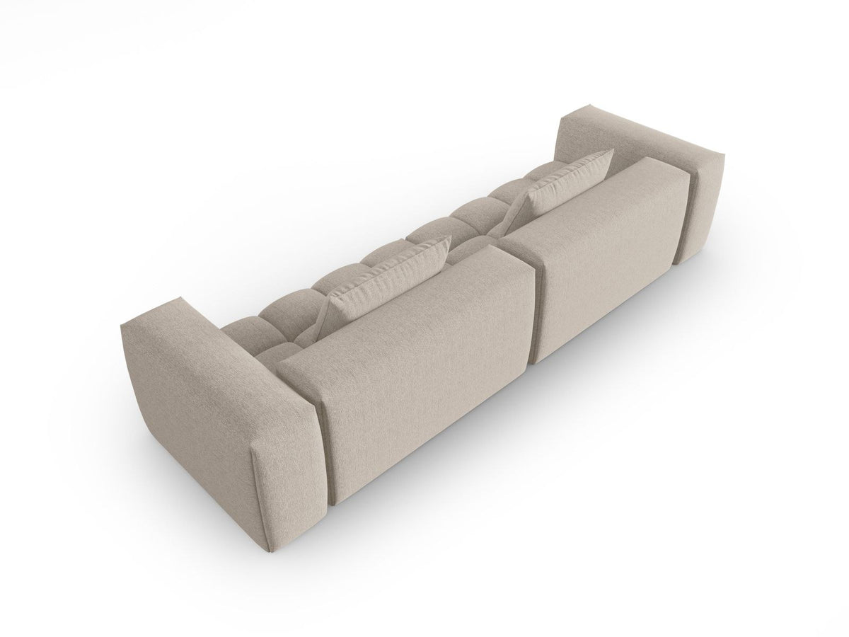 Beiges Verona Modulares Sofa mit 5 Sitzplätzen, Sorella-Strukturstoff, Massivholzrahmen und schwarzen Kunststoffbeinen im Wohnzimmer.