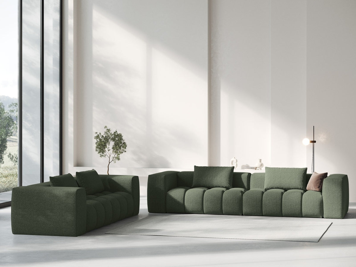 Beiges Verona Modulares Sofa mit 5 Sitzplätzen, Sorella-Strukturstoff, Massivholzrahmen und schwarzen Kunststoffbeinen im Wohnzimmer.