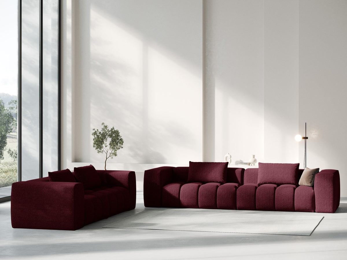 Beiges Verona Modulares Sofa mit 5 Sitzplätzen, Sorella-Strukturstoff, Massivholzrahmen und schwarzen Kunststoffbeinen im Wohnzimmer.