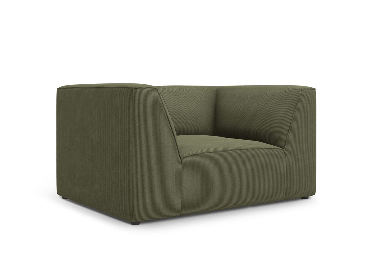 Sessel Siena 1-Sitzer von Cosmopolitan Design mit gelbem Ottawa-Stoffbezug, Massivholzrahmen und schwarzen Kunststoffbeinen aus Polypropylen.